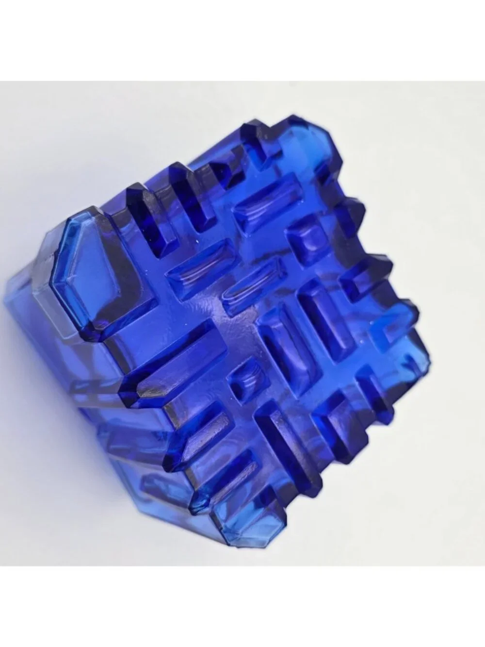 Cobalt Blue Art Deco Square Glass Vanity Powder Jar Textured No Lid 3.25